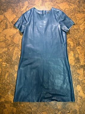 Zara Blue faux Leather Shift Dress with Perforated Detail